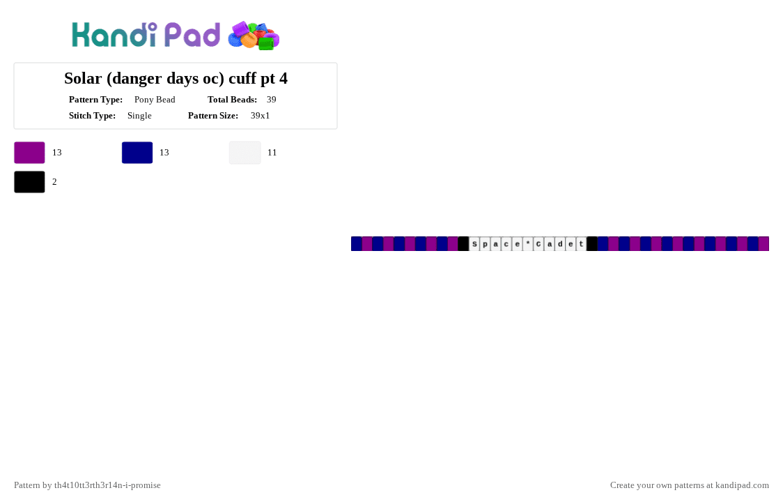 Solar (danger days oc) cuff pt 4 - Pony Bead Pattern by th4t10tt3rth3r14n-i-promise on Kandi Pad - 