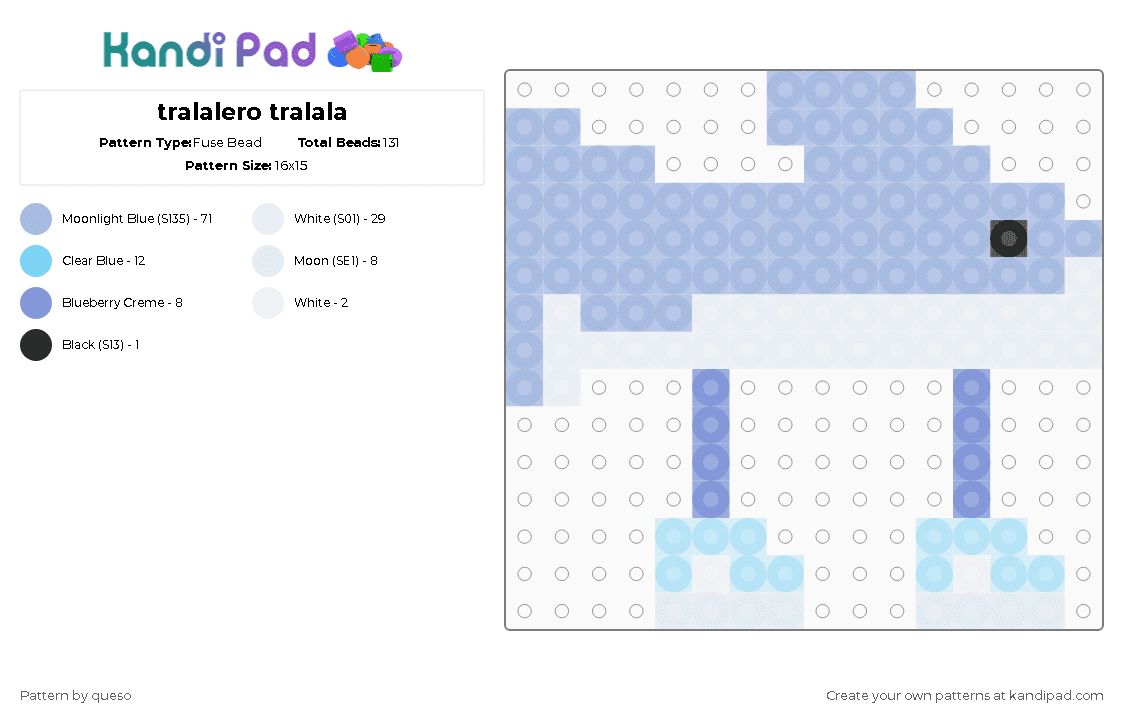tralalero tralala - Fuse Bead Pattern by queso on Kandi Pad - light blue,white