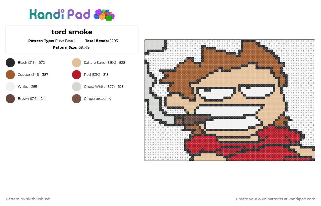 tord smoke - Fuse Bead Pattern by slushlushush on Kandi Pad - beige, red, tan