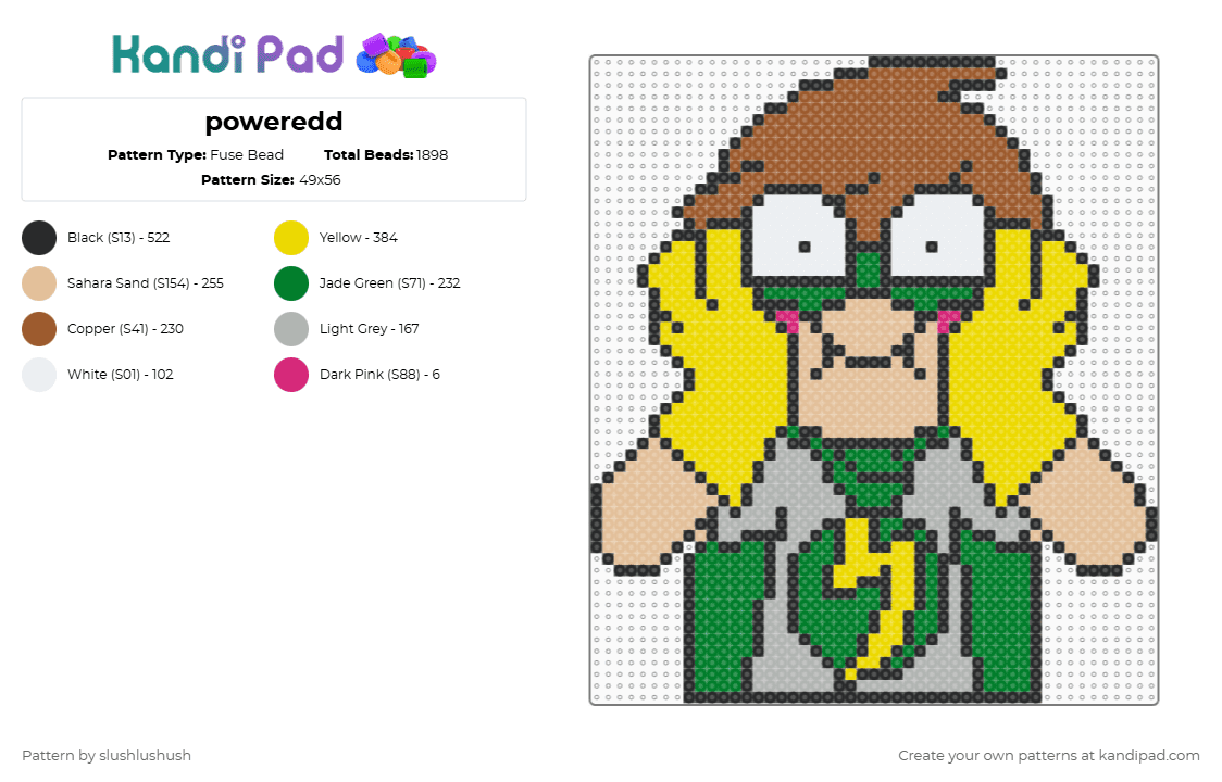 poweredd - Fuse Bead Pattern by slushlushush on Kandi Pad - beige,yellow