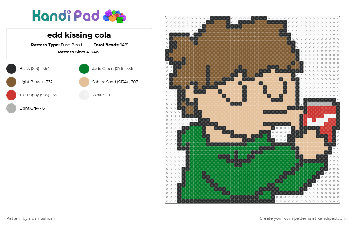edd kissing cola - Fuse Bead Pattern by slushlushush on Kandi Pad - beige, green, tan
