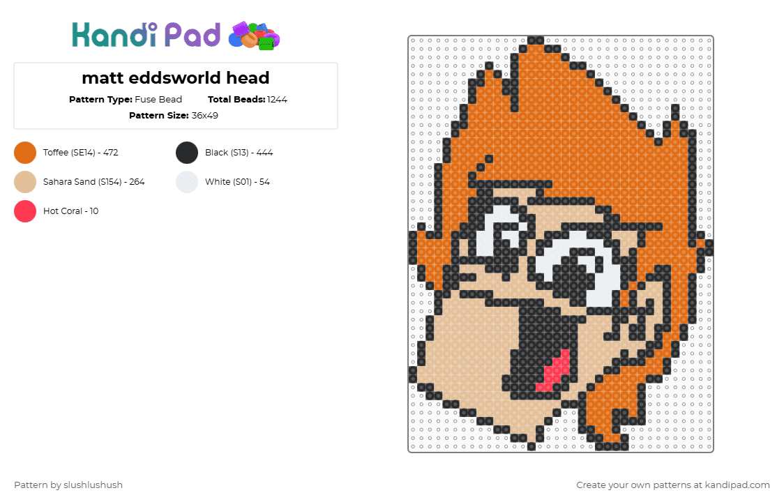 matt eddsworld head - Fuse Bead Pattern by slushlushush on Kandi Pad - beige,orange