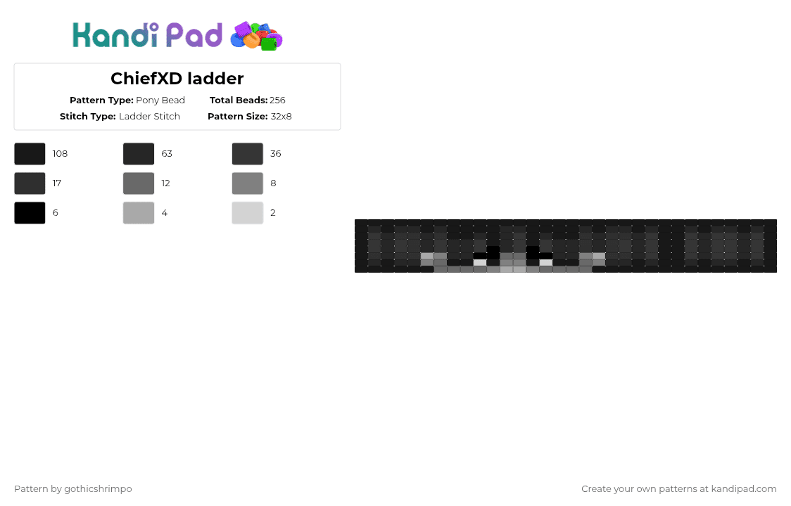 ChiefXD ladder - Pony Bead Pattern by gothicshrimpo on Kandi Pad - black,gray