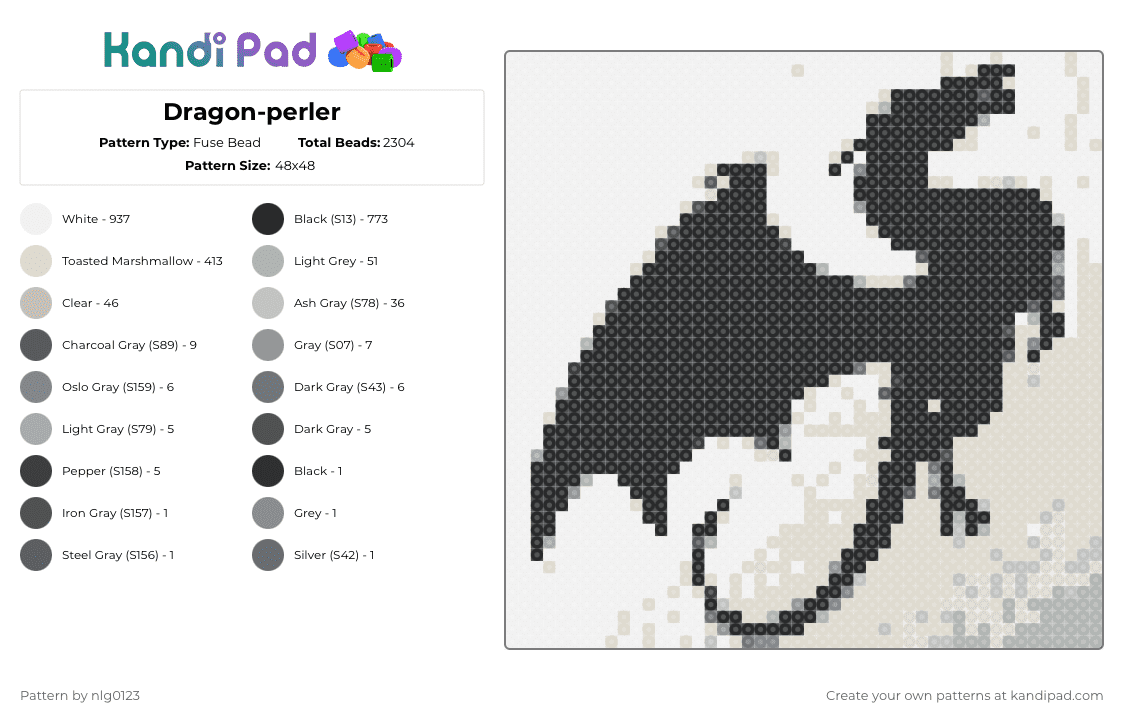 Dragon-perler - Fuse Bead Pattern by nlg0123 on Kandi Pad - white,beige