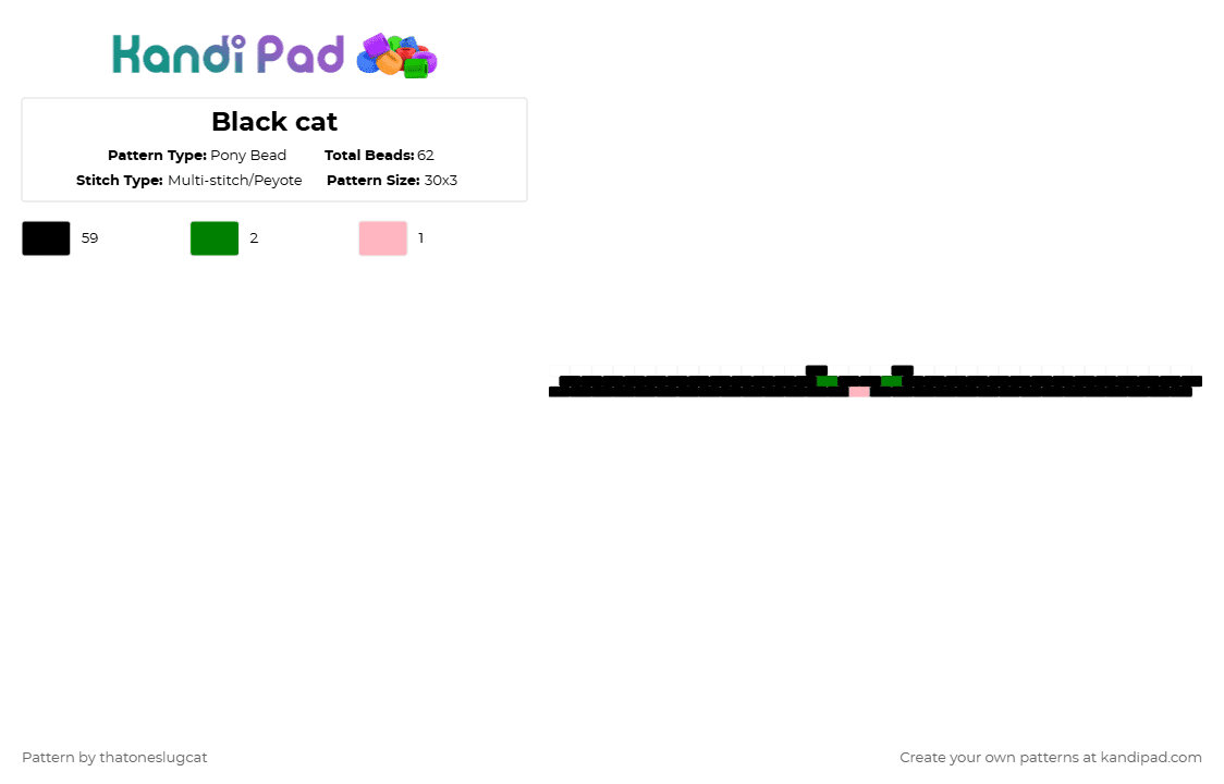 Black cat - Pony Bead Pattern by thatoneslugcat on Kandi Pad - black,green,pink,cat,bracelet
