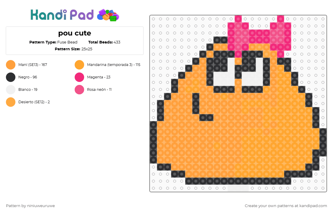 pou cute - Fuse Bead Pattern by niniuweuruwe on Kandi Pad - orange