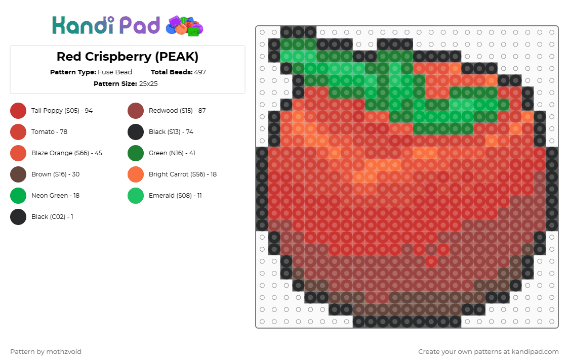 Red Crispberry (PEAK) - Fuse Bead Pattern by mothzvoid on Kandi Pad - red
