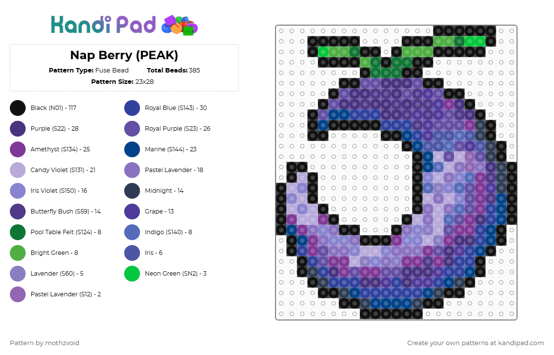 Nap Berry (PEAK) - Fuse Bead Pattern by mothzvoid on Kandi Pad - blue,purple