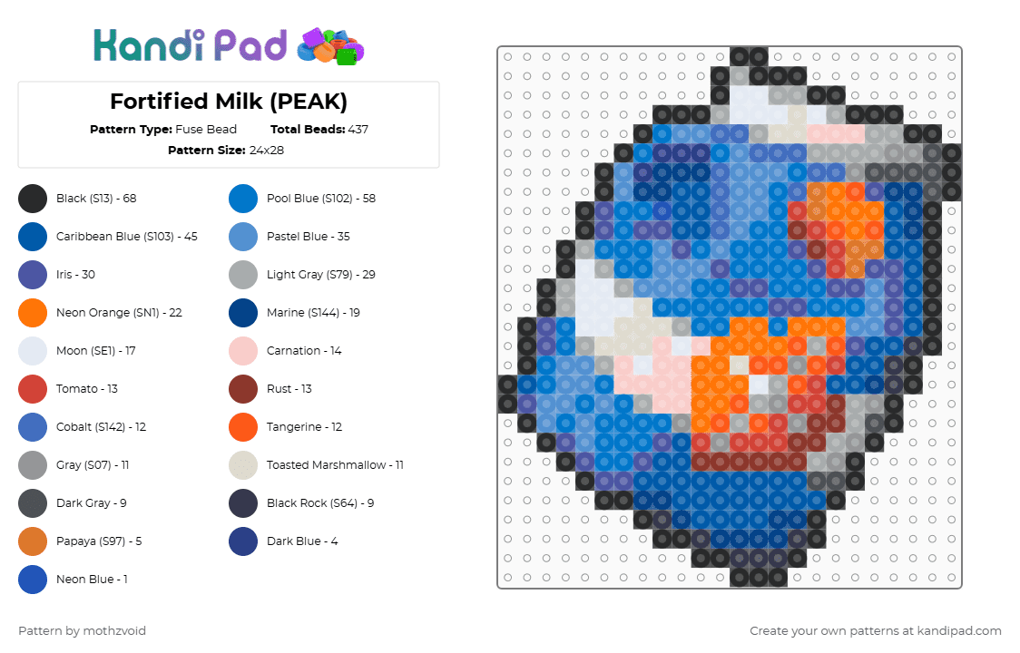 Fortified Milk (PEAK) - Fuse Bead Pattern by mothzvoid on Kandi Pad - gray,blue