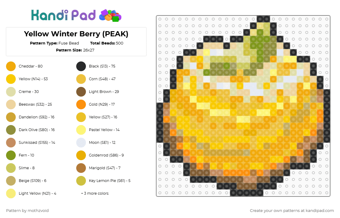 Yellow Winter Berry (PEAK) - Fuse Bead Pattern by mothzvoid on Kandi Pad - yellow,orange