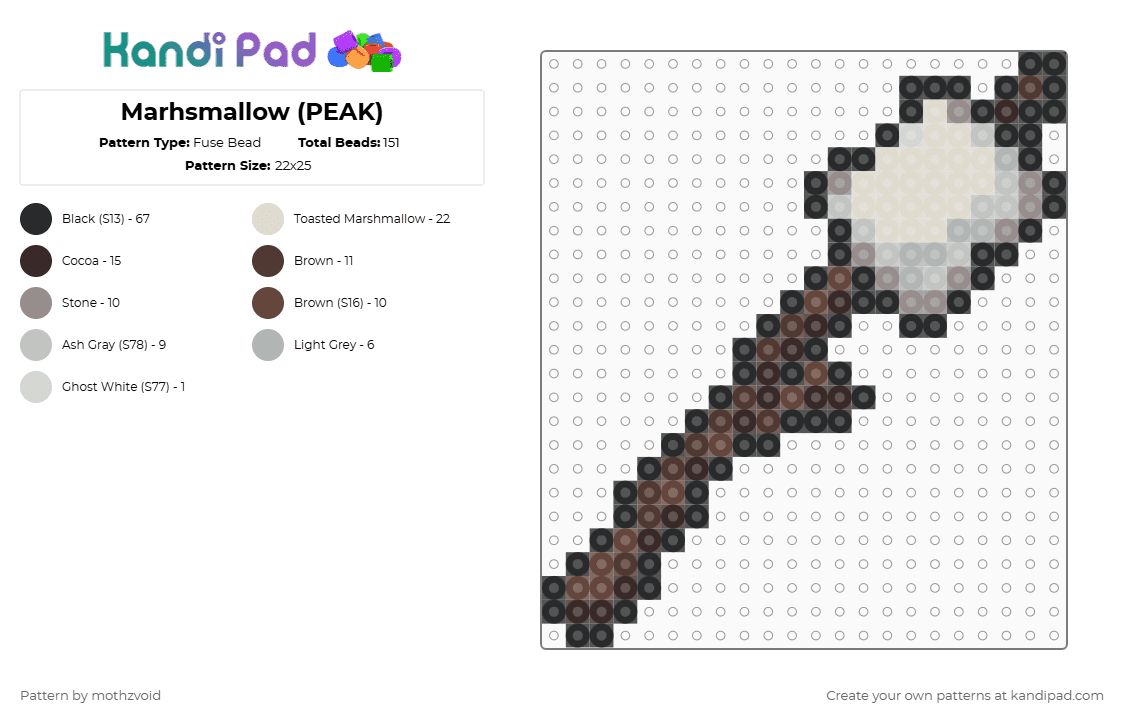 Marhsmallow (PEAK) - Fuse Bead Pattern by mothzvoid on Kandi Pad - brown,beige