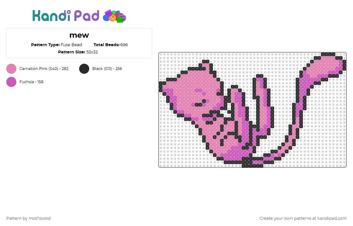 mew - Fuse Bead Pattern by mothzvoid on Kandi Pad - black,pink