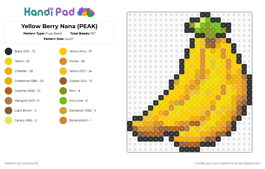 Yellow Berry Nana (PEAK) - Fuse Bead Pattern by mothzvoid on Kandi Pad - bananas,yellow,orange