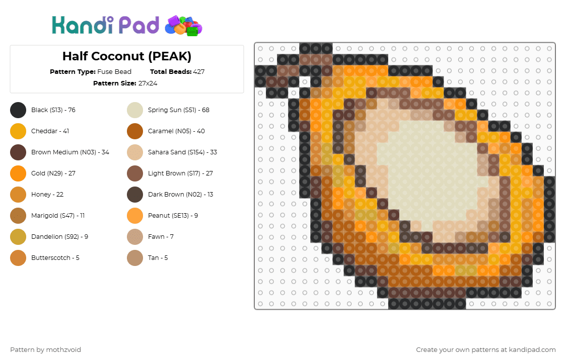 Half Coconut (PEAK) - Fuse Bead Pattern by mothzvoid on Kandi Pad - orange,beige