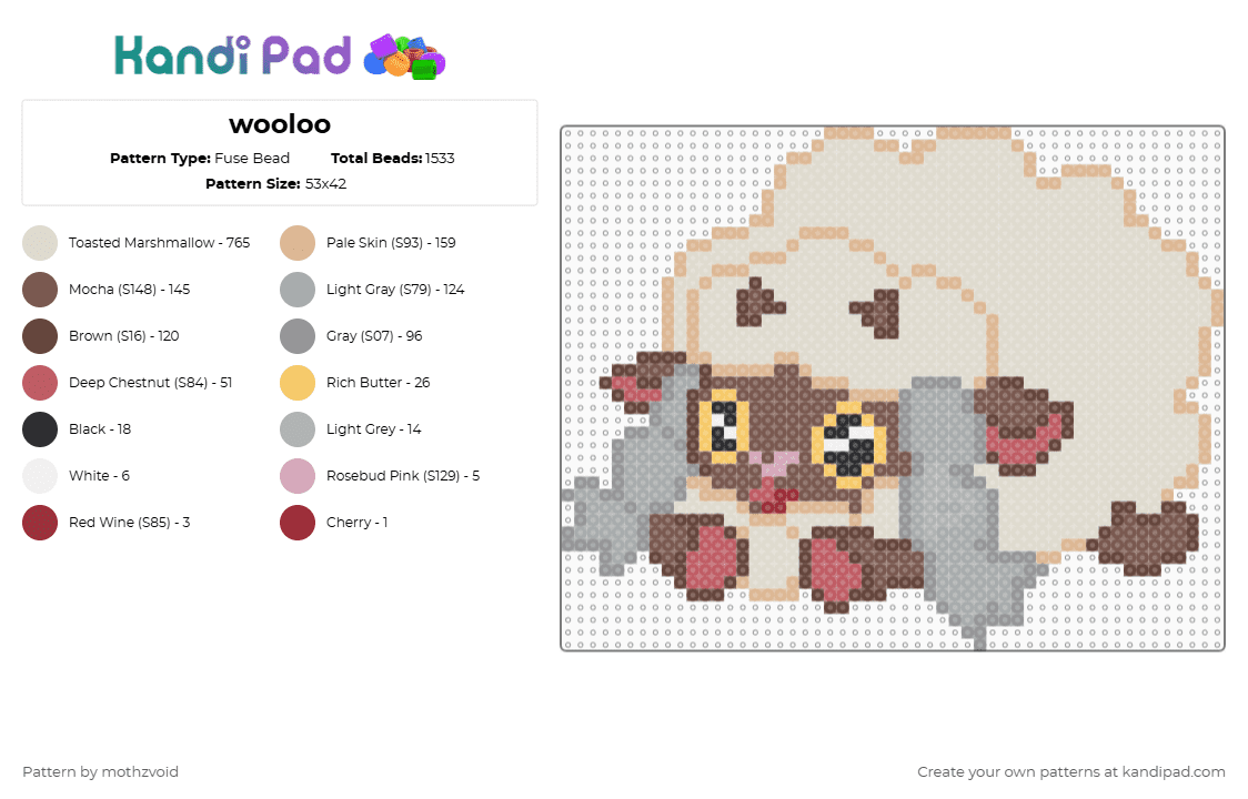 wooloo - Fuse Bead Pattern by mothzvoid on Kandi Pad - beige,gray