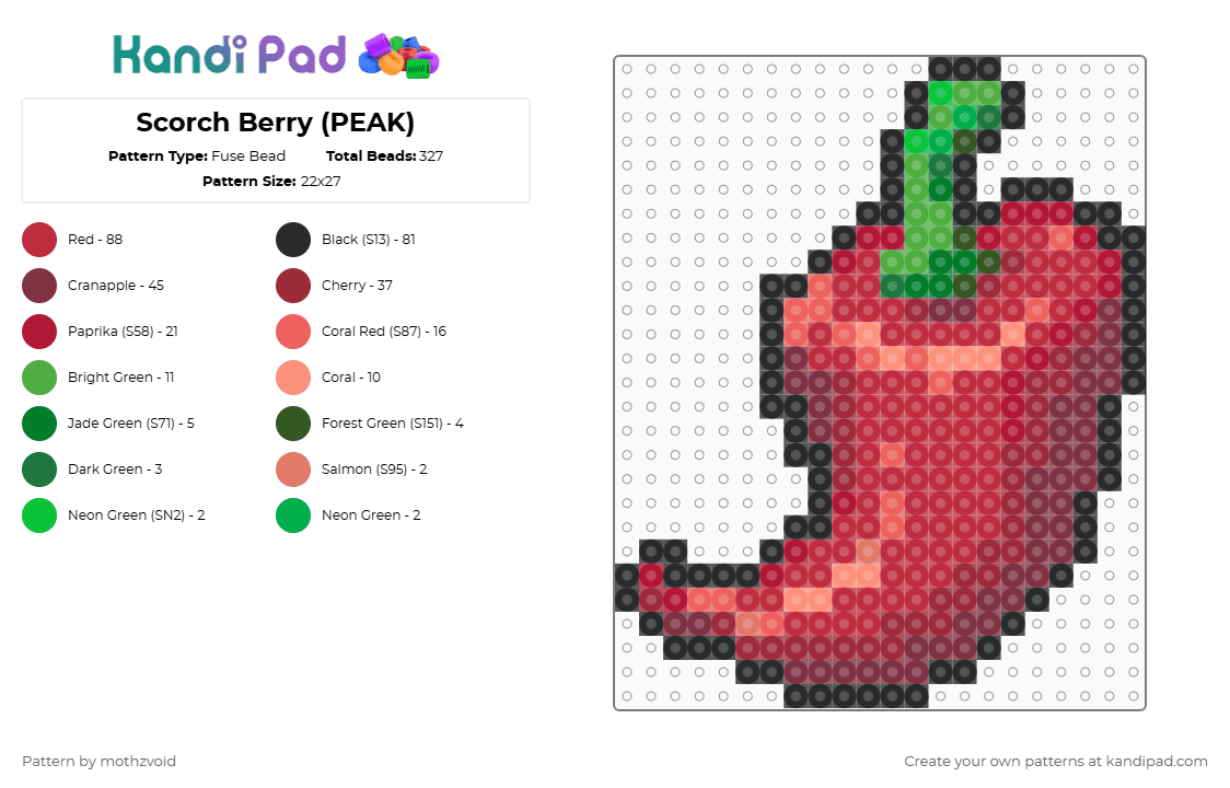 Scorch Berry (PEAK) - Fuse Bead Pattern by mothzvoid on Kandi Pad - pepper,chili,red