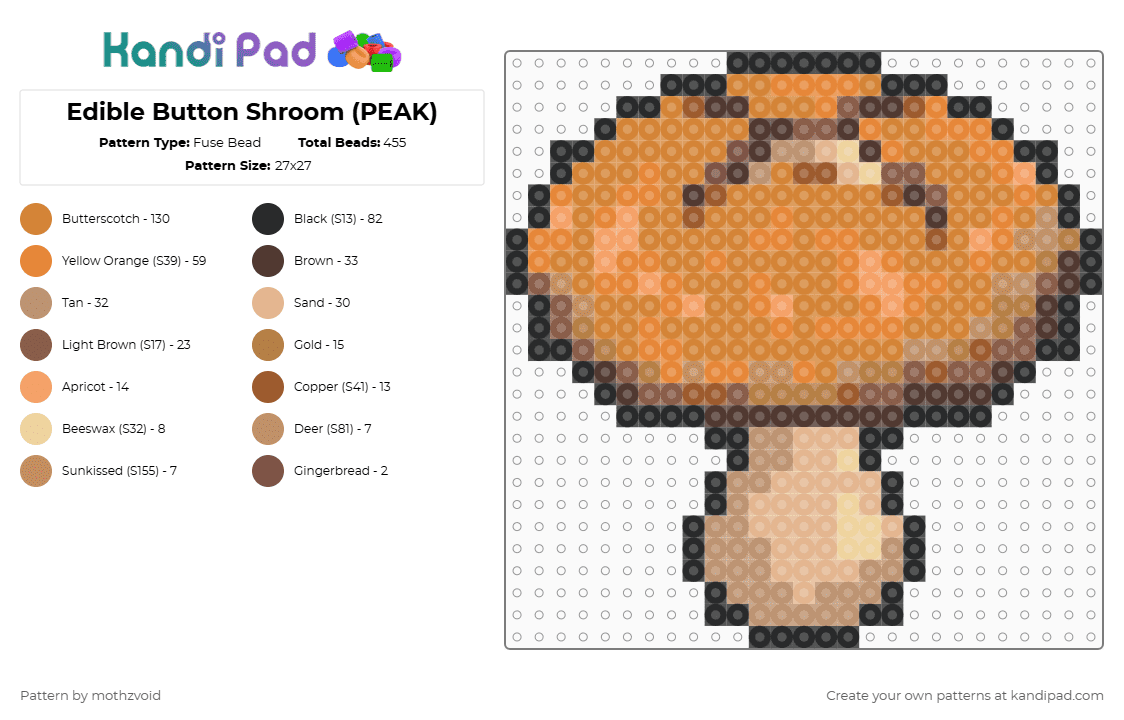 Edible Button Shroom (PEAK) - Fuse Bead Pattern by mothzvoid on Kandi Pad - orange