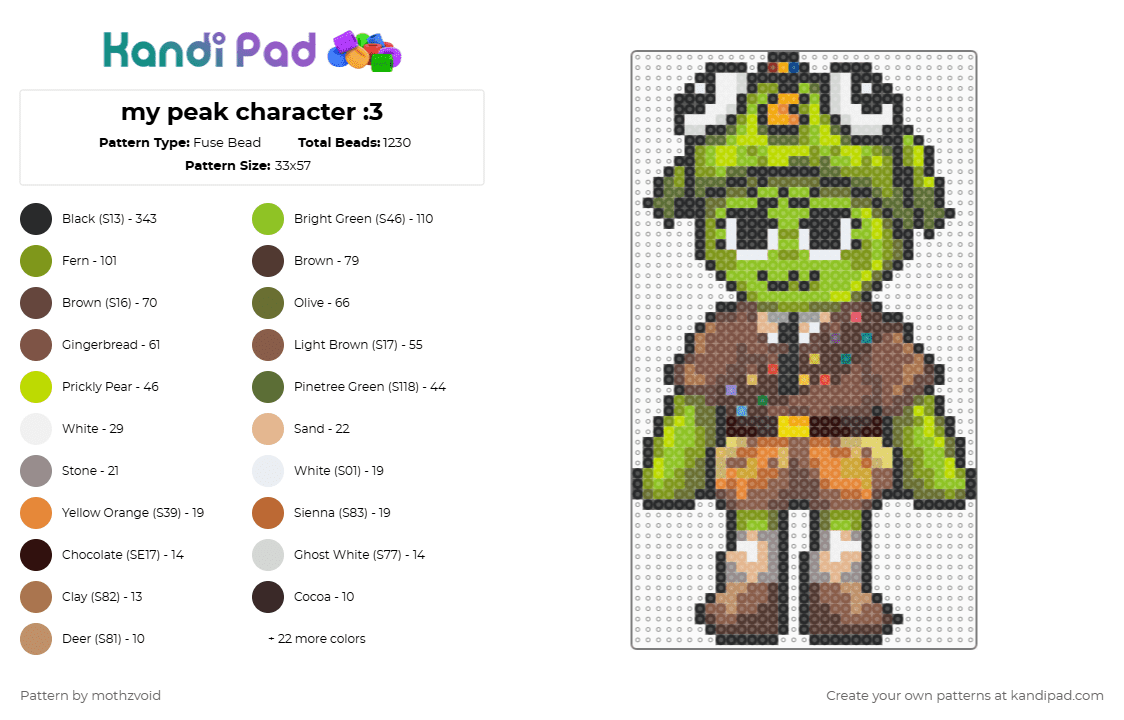 my peak character :3 - Fuse Bead Pattern by mothzvoid on Kandi Pad - gold,green,brown,tan