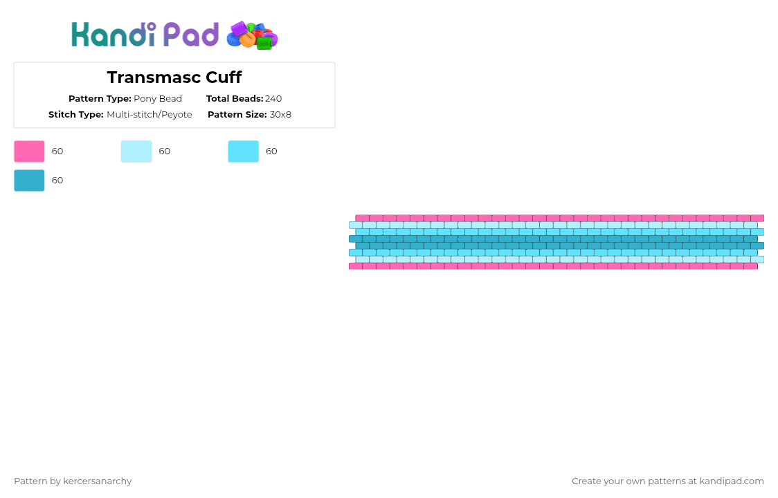 Transmasc Cuff - Pony Bead Pattern by kercersanarchy on Kandi Pad - light blue
