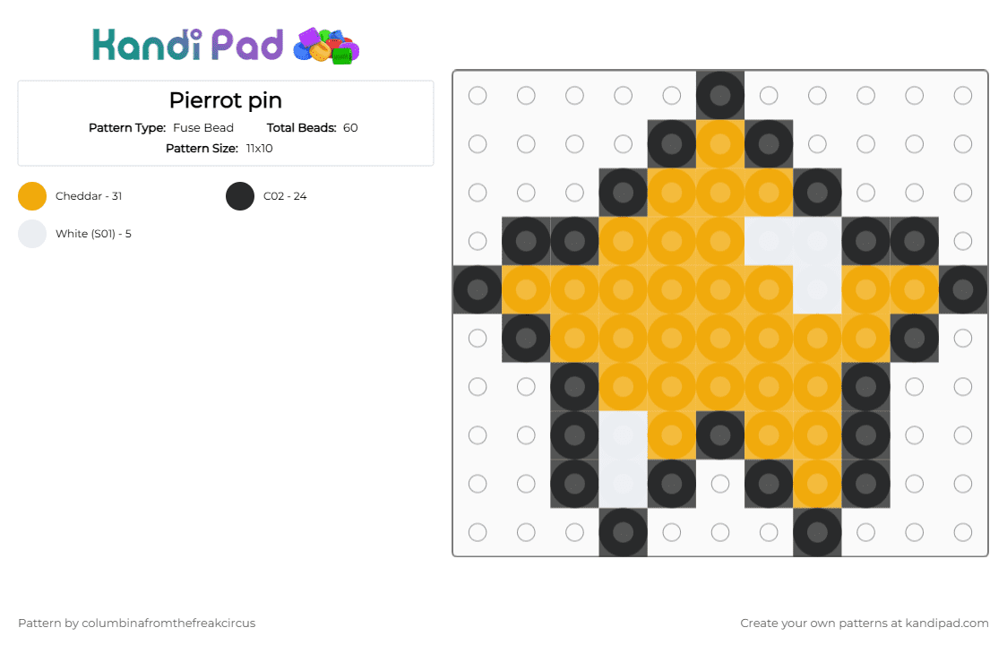 Pierrot pin - Fuse Bead Pattern by columbinafromthefreakcircus on Kandi Pad - orange,tfc
