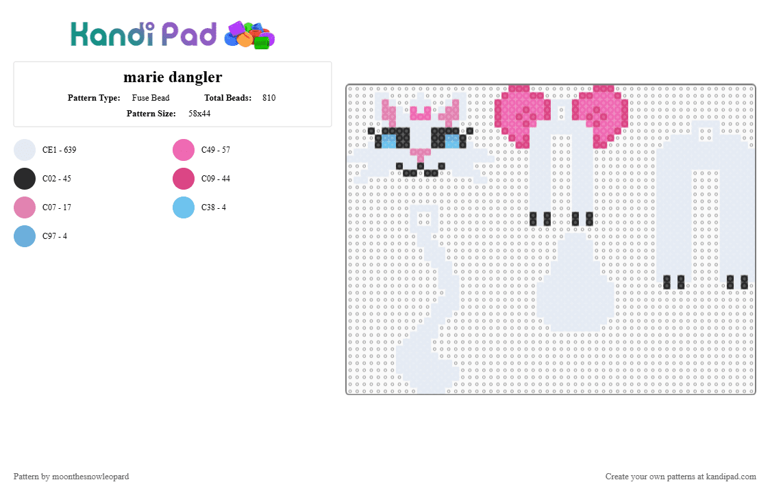marie dangler - Fuse Bead Pattern by columbinafromthefreakcircus on Kandi Pad - white,pink,disney,girly,aristocats,marie