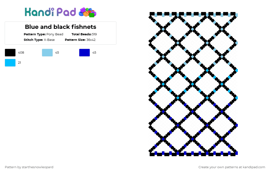 Blue and black fishnets - Pony Bead Pattern by columbinafromthefreakcircus on Kandi Pad - black,light blue,purple,kandi kid,fishnets