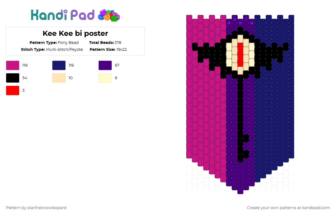 Kee Kee bi poster - Pony Bead Pattern by columbinafromthefreakcircus on Kandi Pad - pink,purple