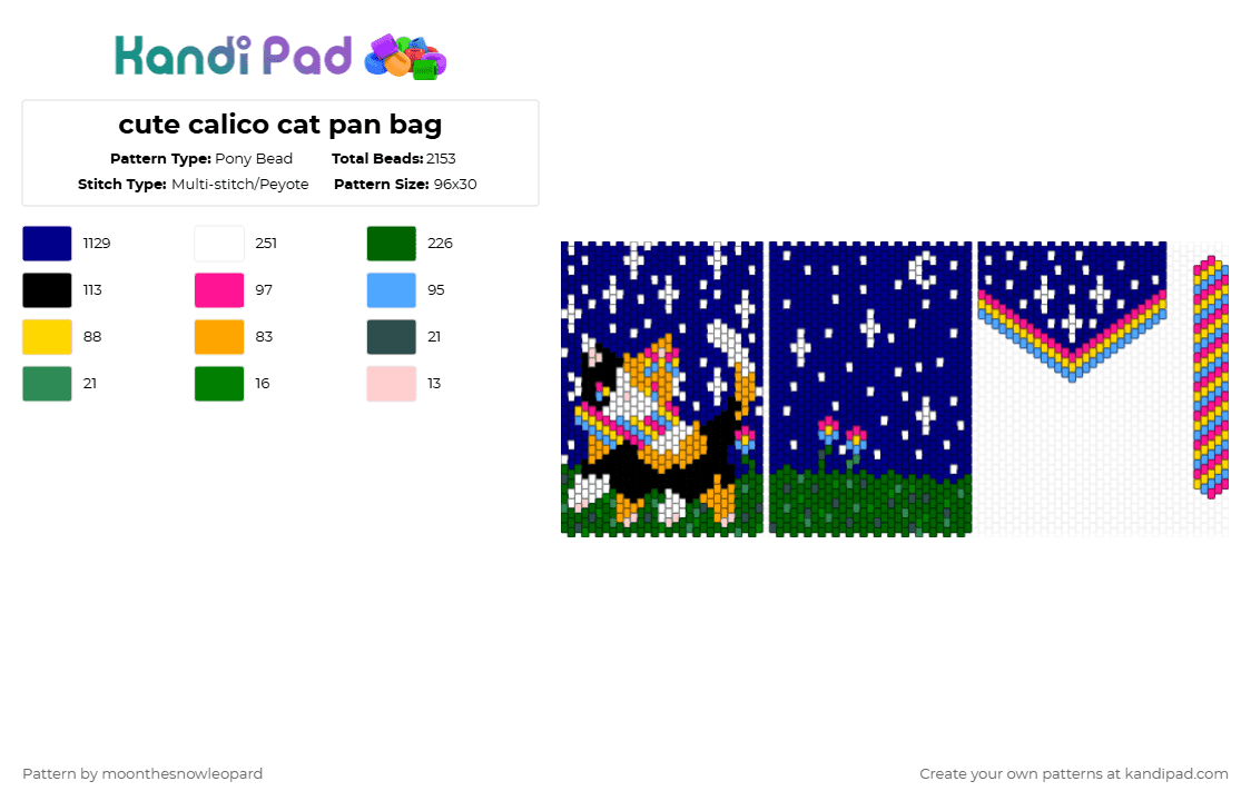 cute calico cat pan bag this took me so long ToT - Pony Bead Pattern by columbinafromthefreakcircus on Kandi Pad - purple,green,lgbqtia