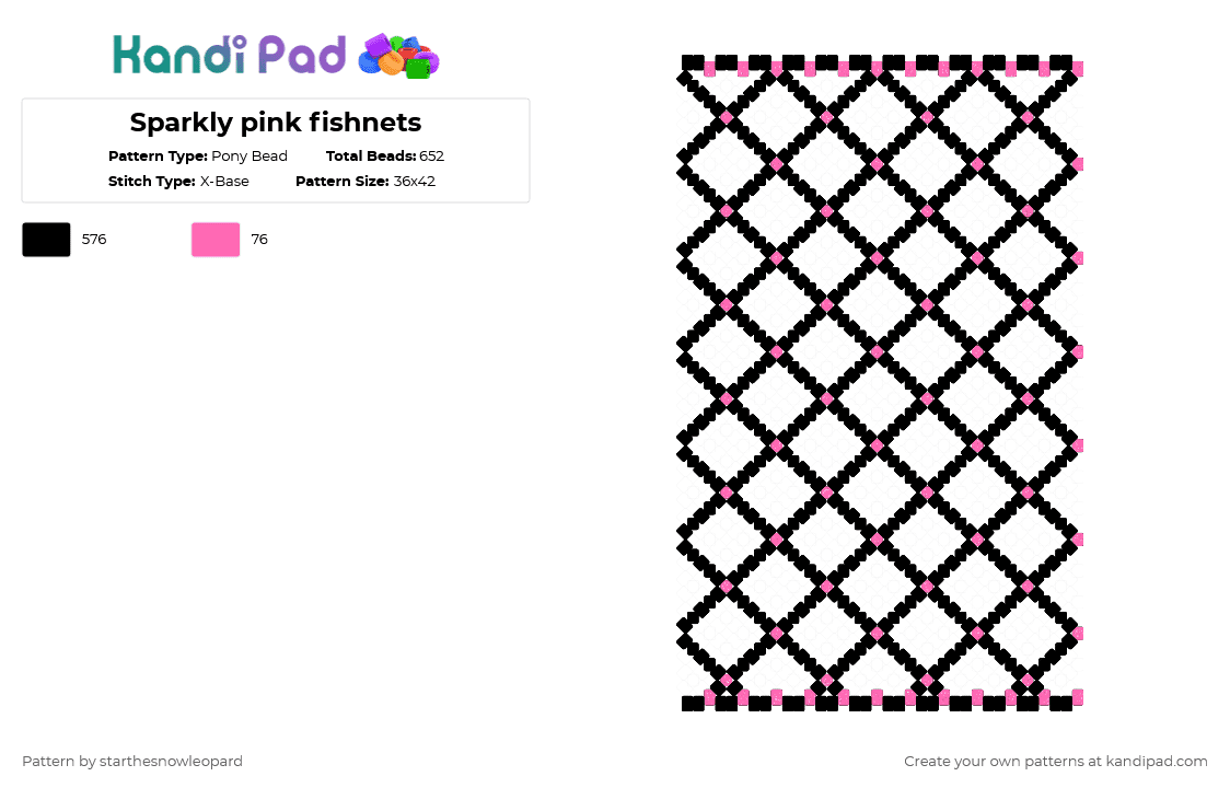 Sparkly pink fishnets - Pony Bead Pattern by columbinafromthefreakcircus on Kandi Pad - black