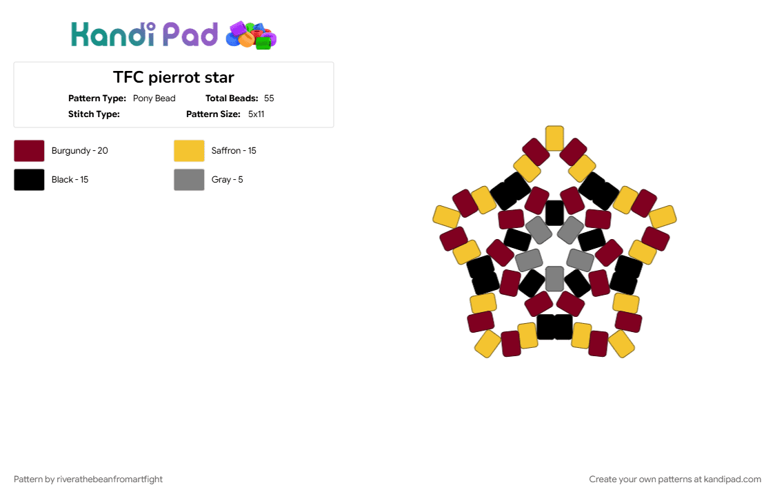 TFC pierrot star - Pony Bead Pattern by riverathebeanfromartfight on Kandi Pad - brown, pierrot, tfc, the freak circus, yellow