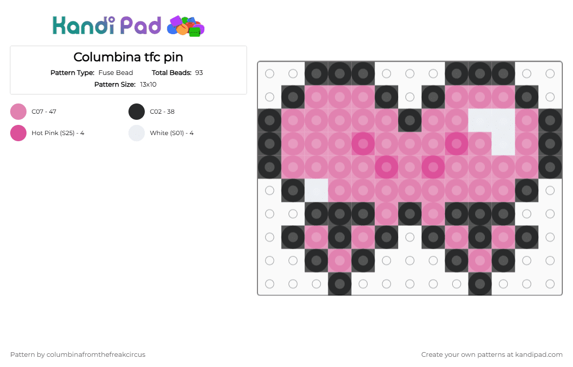 Columbina tfc pin - Fuse Bead Pattern by riverathebeanfromartfight on Kandi Pad - pink, tfc