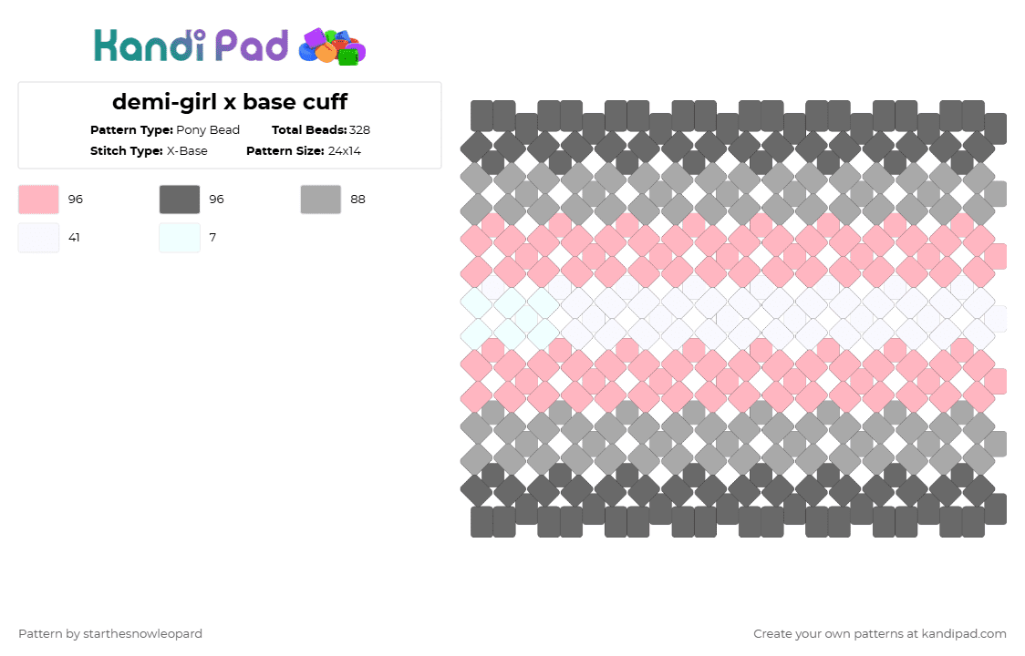 demi-girl x base cuff - Pony Bead Pattern by columbinafromthefreakcircus on Kandi Pad - pink,gray