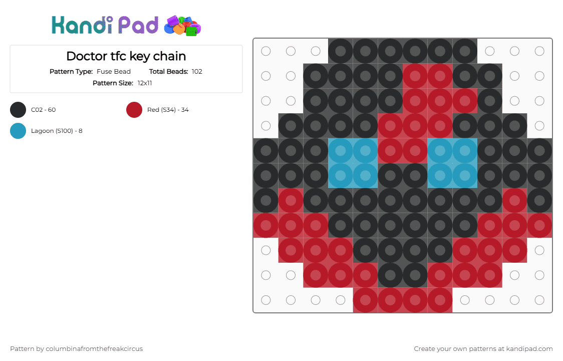 Doctor tfc key chain - Fuse Bead Pattern by columbinafromthefreakcircus on Kandi Pad - red,tfc