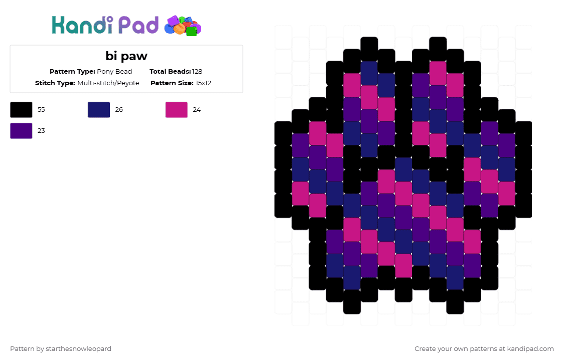 bi paw - Pony Bead Pattern by columbinafromthefreakcircus on Kandi Pad - purple,pink