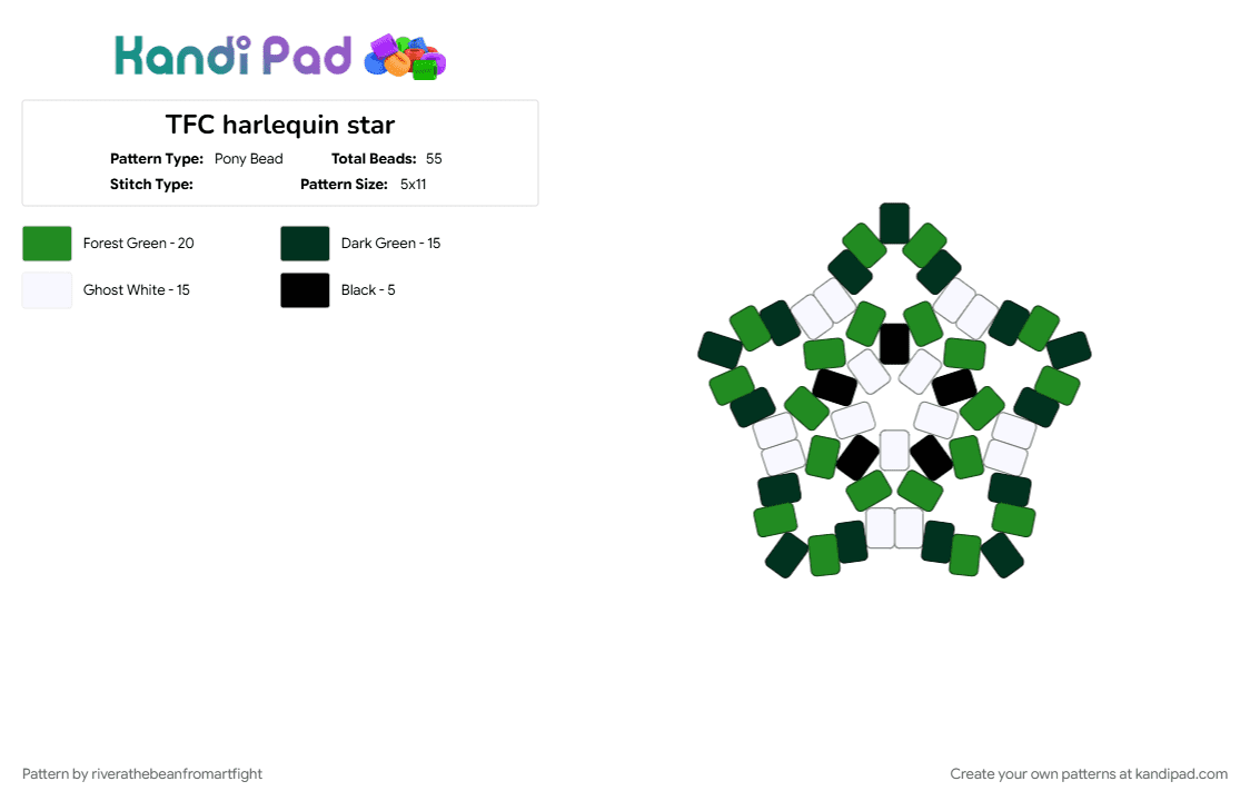 TFC harlequin star - Pony Bead Pattern by riverathebeanfromartfight on Kandi Pad - green, harlequin, tfc, the freak circus, white
