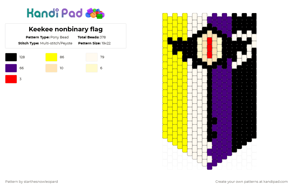 Keekee nonbinary flag - Pony Bead Pattern by riverathebeanfromartfight on Kandi Pad - purple, yellow
