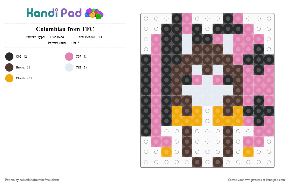 Columbina from TFC - Fuse Bead Pattern by columbinafromthefreakcircus on Kandi Pad - pink,brown,the freak circus