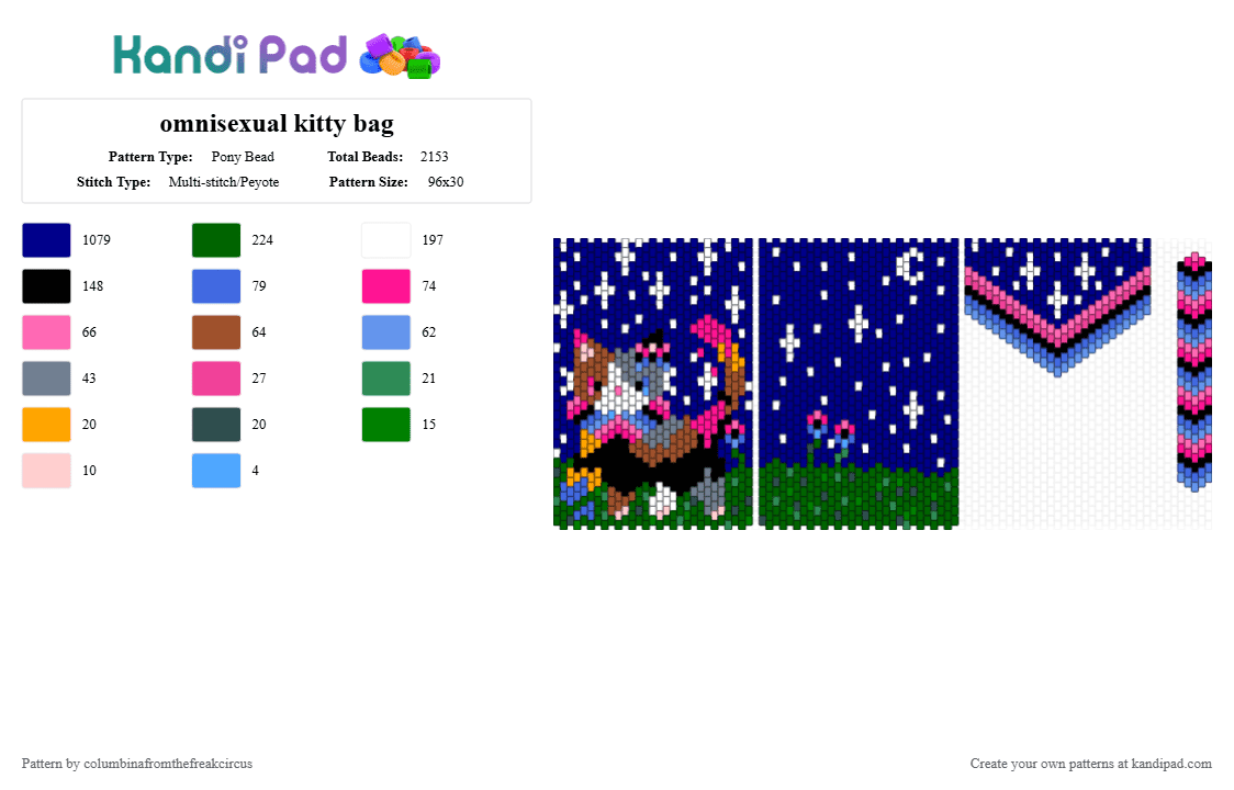 omnisexual kitty bag - Pony Bead Pattern by columbinafromthefreakcircus on Kandi Pad - purple,green