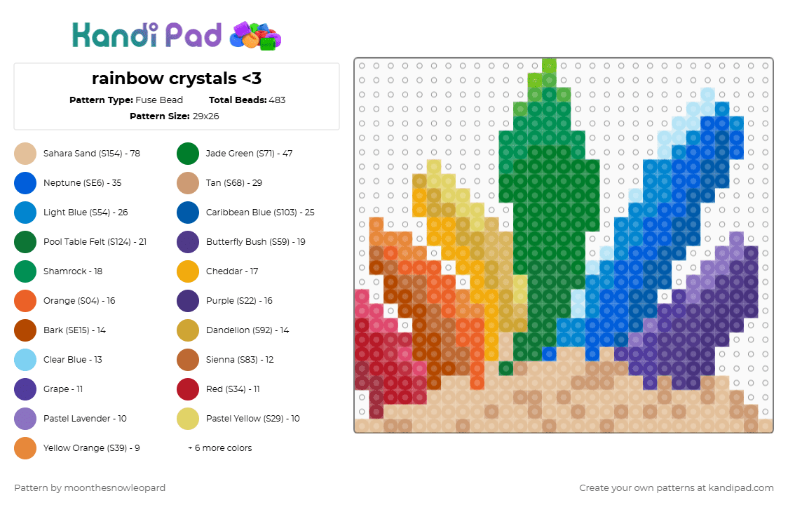 rainbow crystals - Fuse Bead Pattern by columbinafromthefreakcircus on Kandi Pad - beige,orange,green,blue,cotdcrystals,lgbqtia,cute core