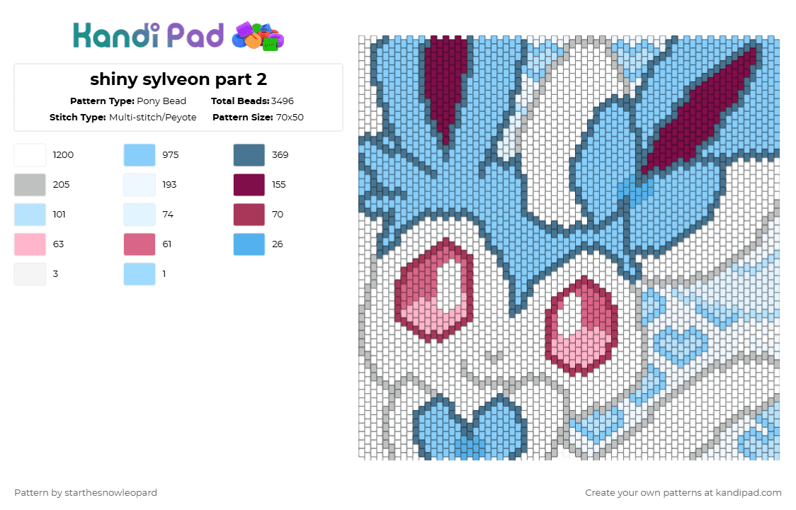 shiny sylveon part 2 - Pony Bead Pattern by columbinafromthefreakcircus on Kandi Pad - light blue