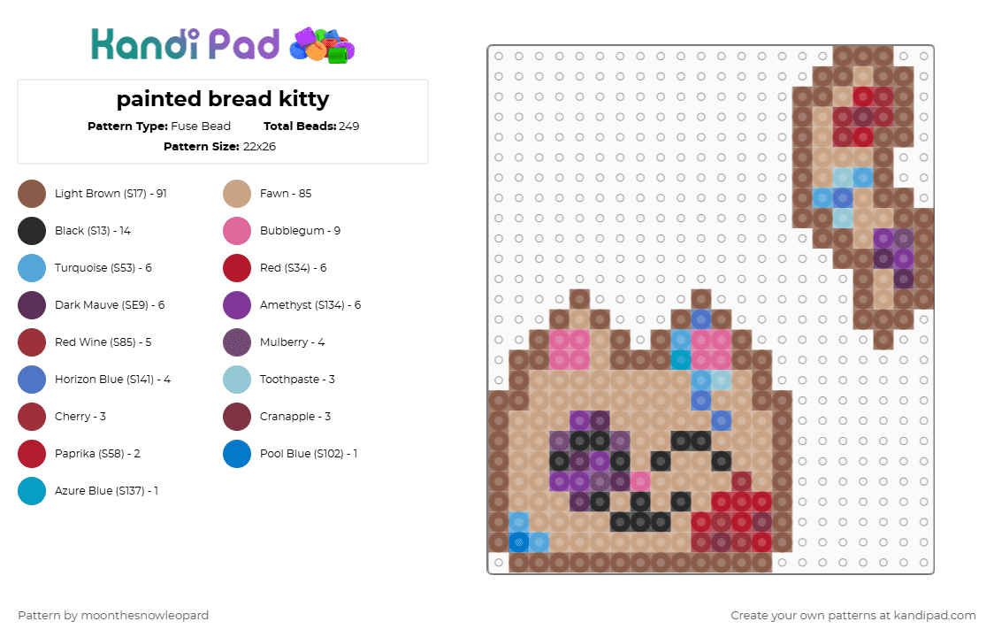 painted bread kitty - Fuse Bead Pattern by columbinafromthefreakcircus on Kandi Pad - tan,beige,cotdbread