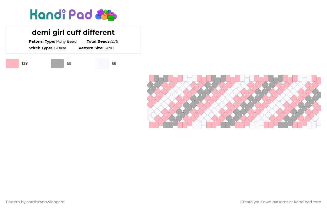 demi girl cuff different - Pony Bead Pattern by columbinafromthefreakcircus on Kandi Pad - beige,pink