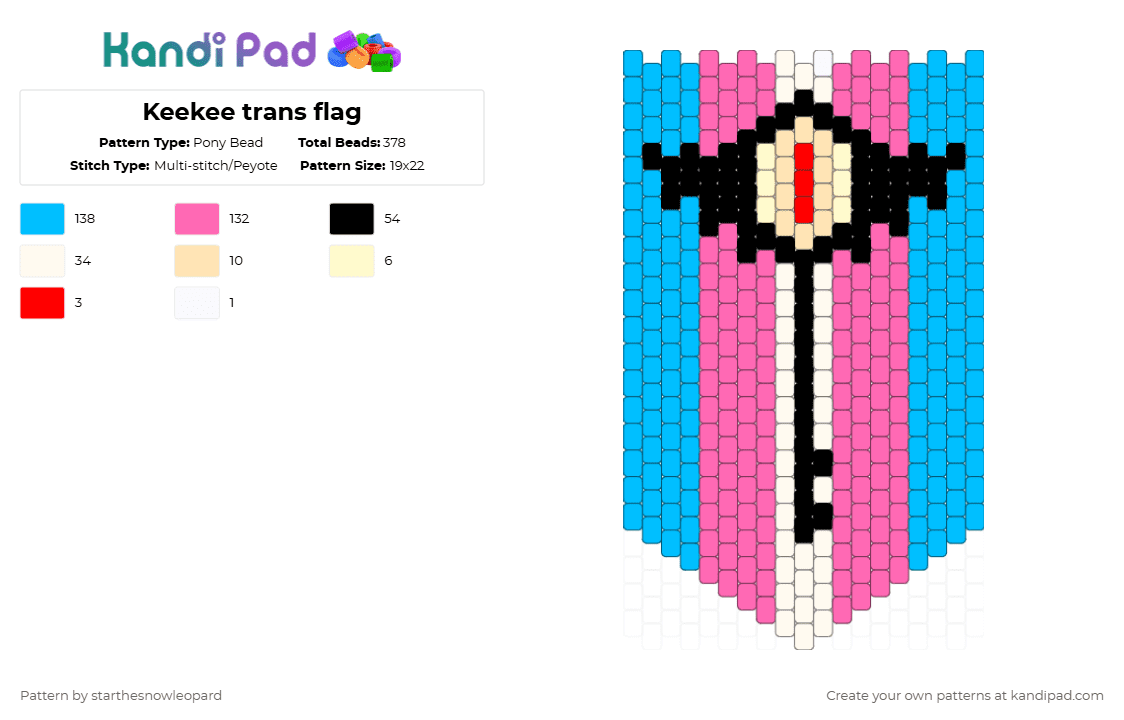 Keekee trans flag - Pony Bead Pattern by columbinafromthefreakcircus on Kandi Pad - light blue,pink