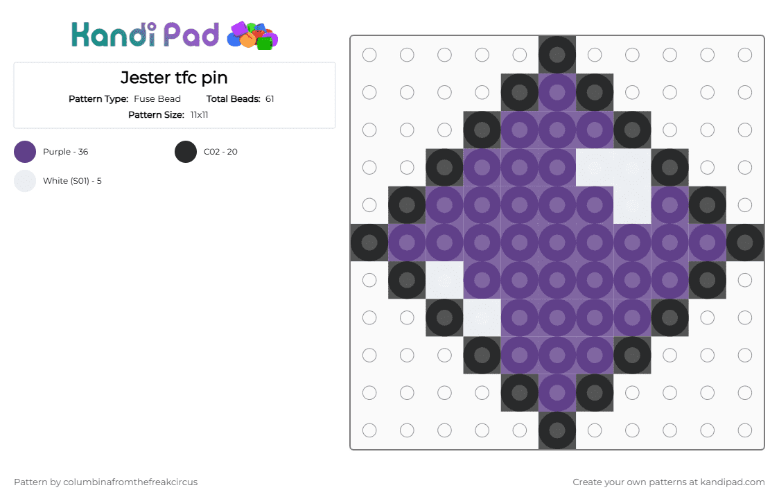 Jester tfc pin - Fuse Bead Pattern by columbinafromthefreakcircus on Kandi Pad - purple,tfc