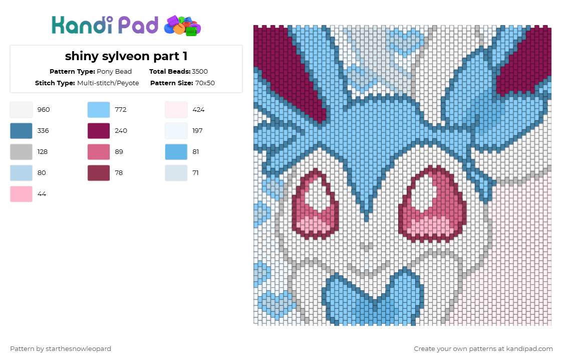 shiny sylveon part 1 - Pony Bead Pattern by columbinafromthefreakcircus on Kandi Pad - white,pink,light blue