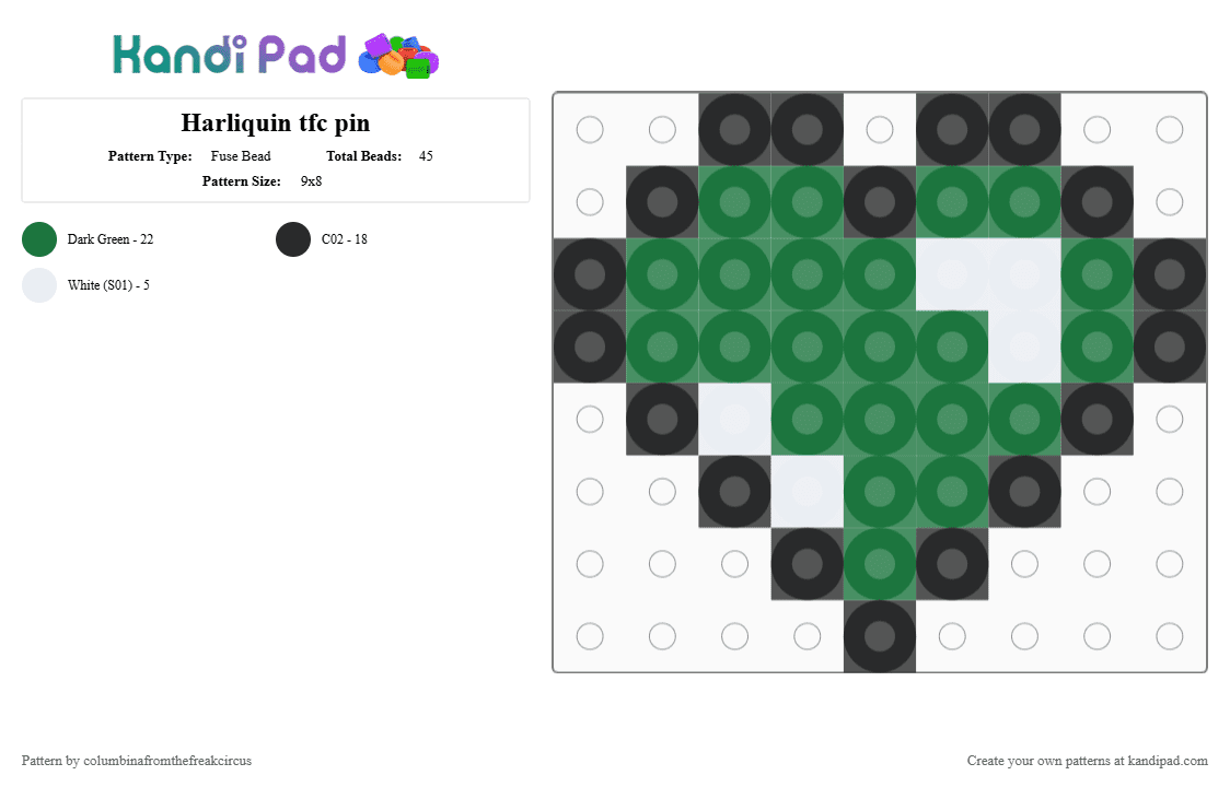 Harliquin tfc pin - Fuse Bead Pattern by columbinafromthefreakcircus on Kandi Pad - green,tfc