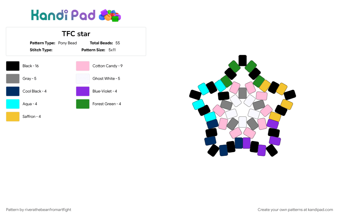TFC star - Pony Bead Pattern by riverathebeanfromartfight on Kandi Pad - gray, pink, tfc, the freak circus