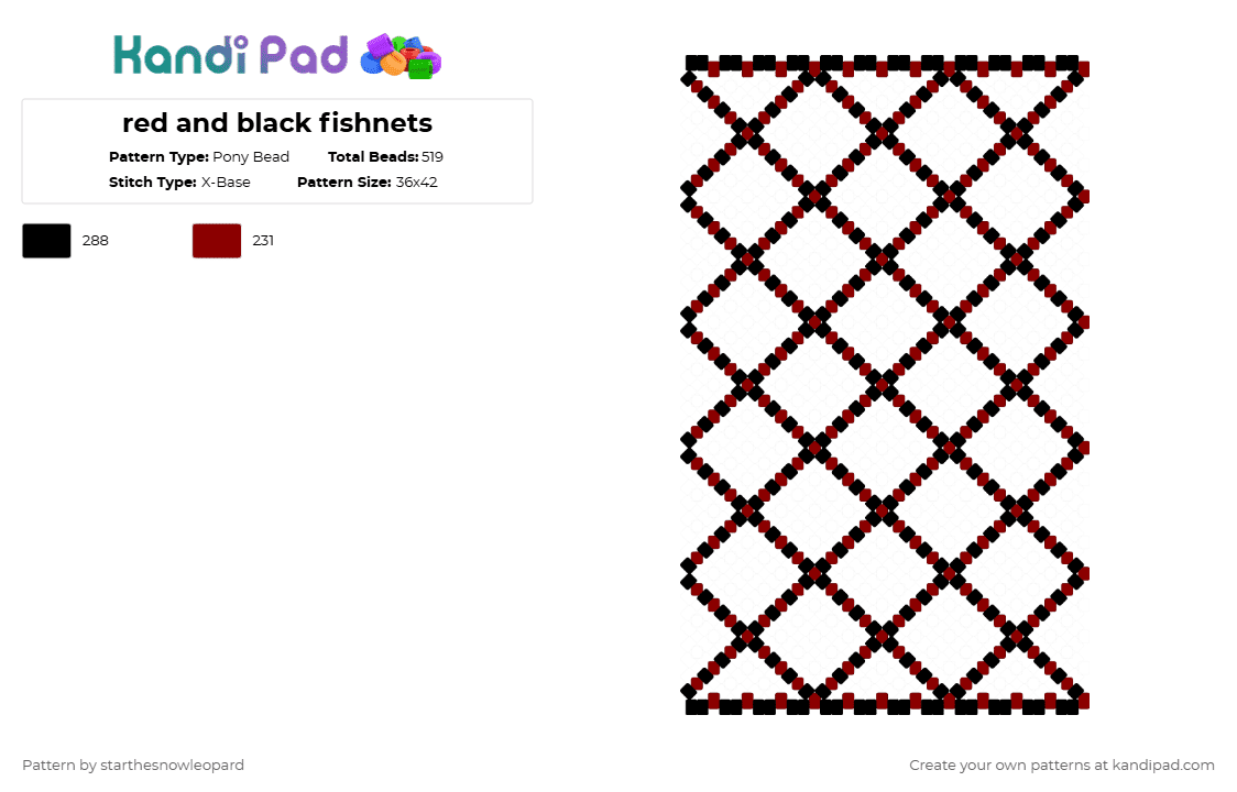 red and black fishnets - Pony Bead Pattern by columbinafromthefreakcircus on Kandi Pad - black,red,hazbin hotel,keekee,scene kid,kandi kid,emo