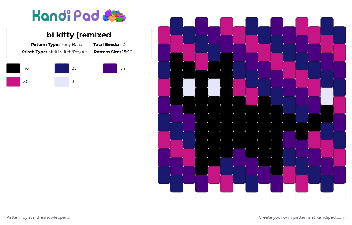bi kitty (remixed - Pony Bead Pattern by columbinafromthefreakcircus on Kandi Pad - pink,purple
