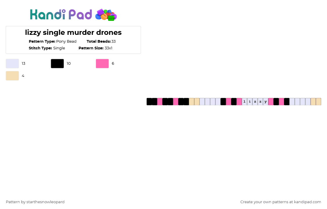 lizzy single murder drones - Pony Bead Pattern by columbinafromthefreakcircus on Kandi Pad - pink,beige